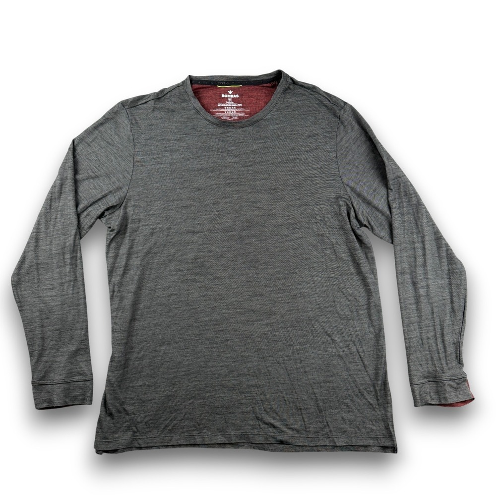 Bombas Long Sleeve Running Shirt Men XL Gray Merino Wool Blend Stripe Thumbholes